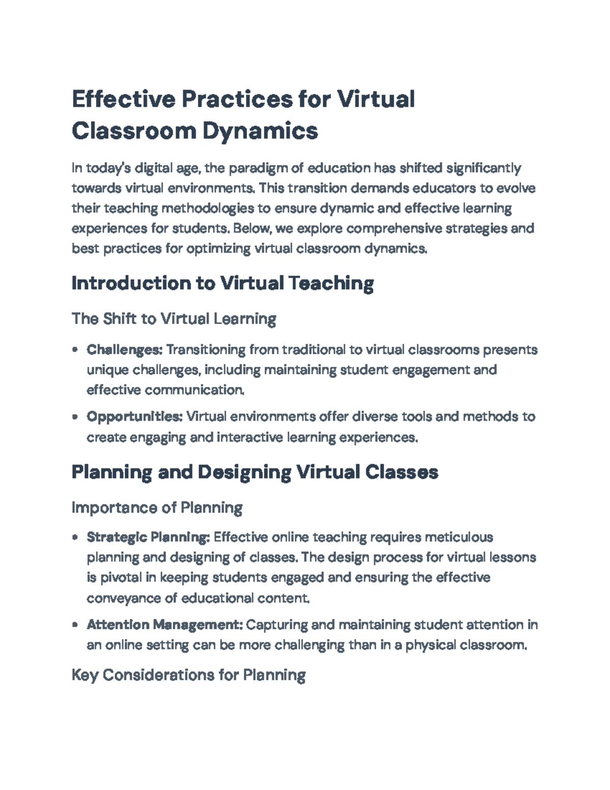 Effective Practices for Virtual Classroom Dynamics - Effective ...