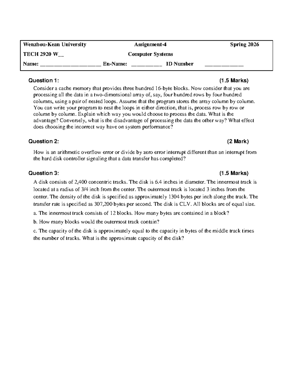 TECH 2920 W__ Spring 2026 Assignment 4 - Cache & Disk Systems Analysis ...