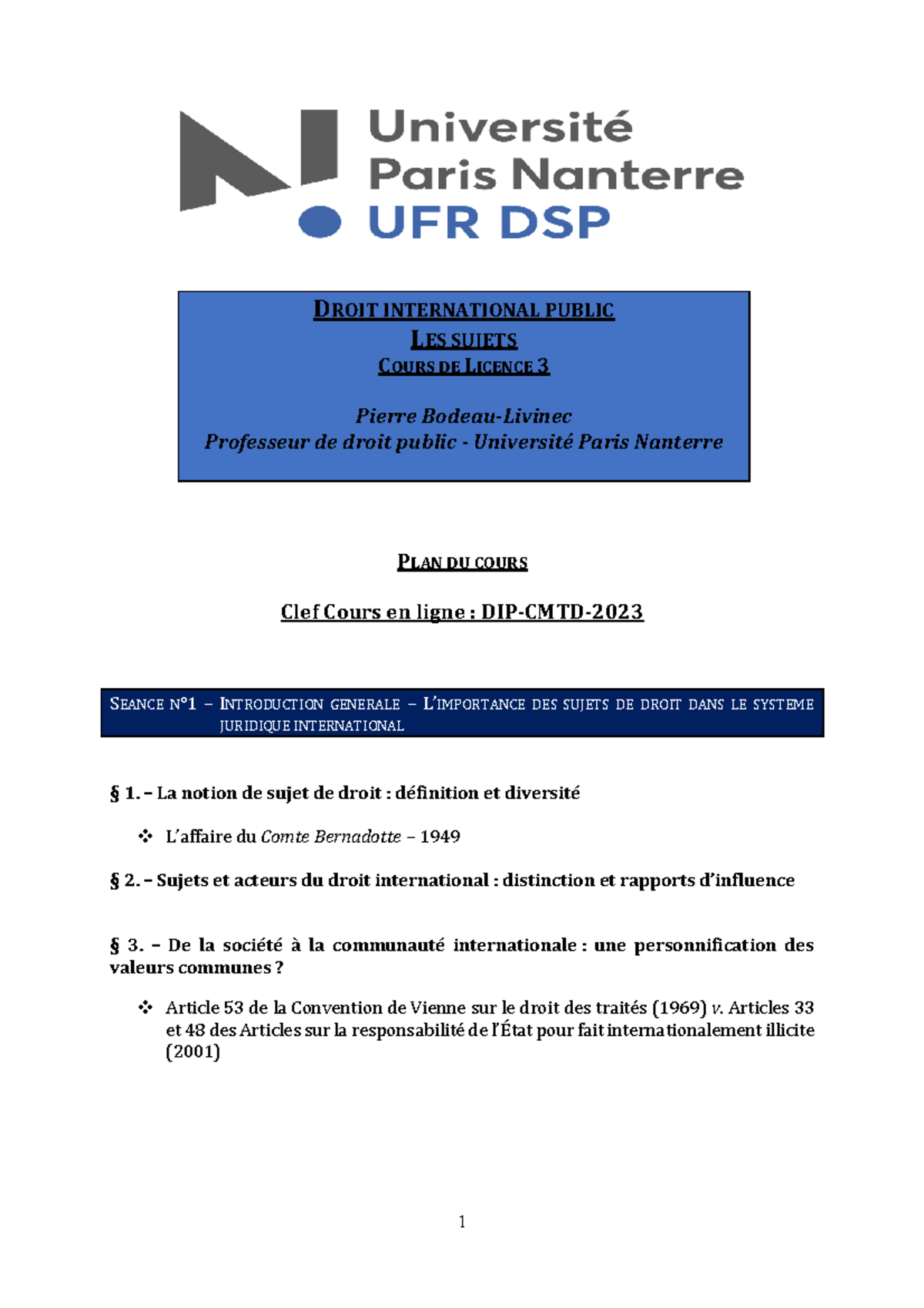 DIP - Plan de Cours et Sujets de Droit International Public (L3 UPN ...