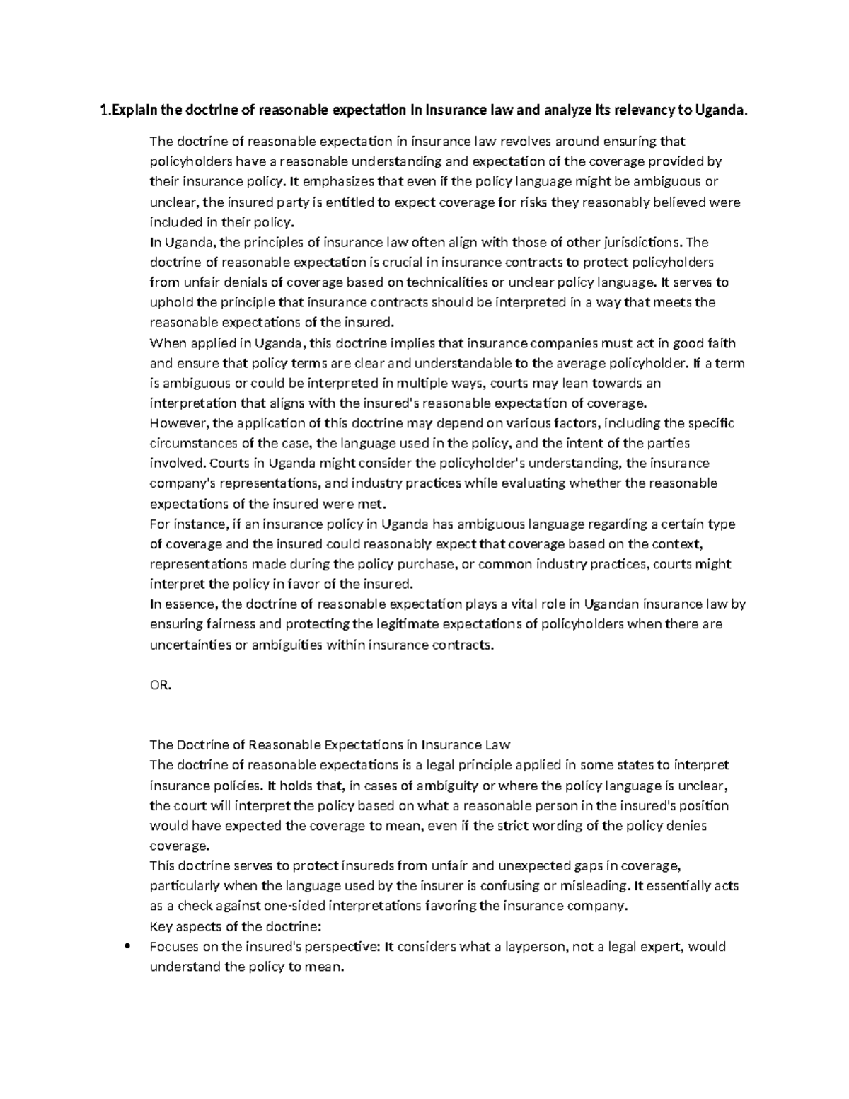 Insurance open book - 1 the doctrine of reasonable expectation in ...