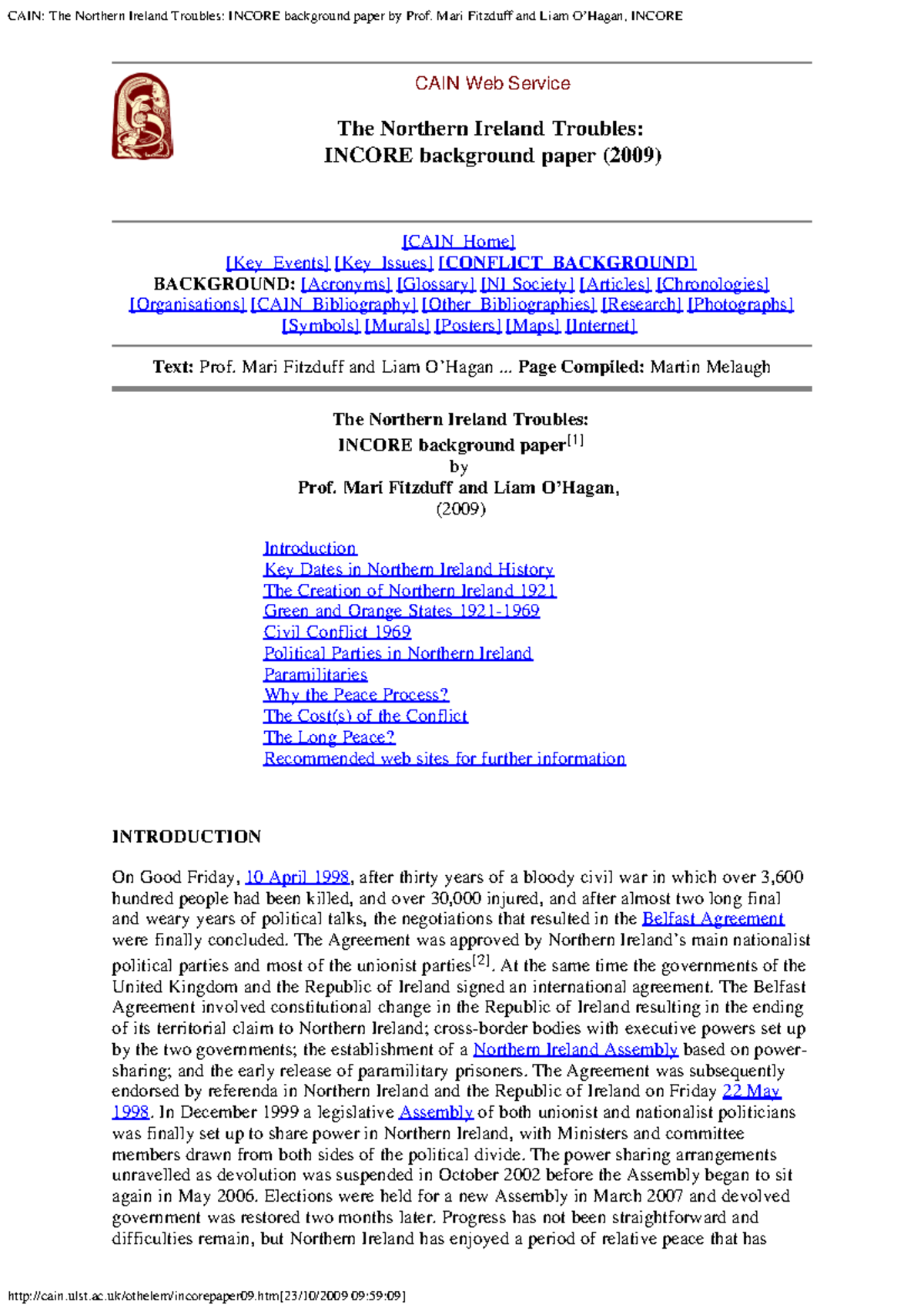 CAIN: The Northern Ireland Troubles - INCORE Background Paper (2009 ...