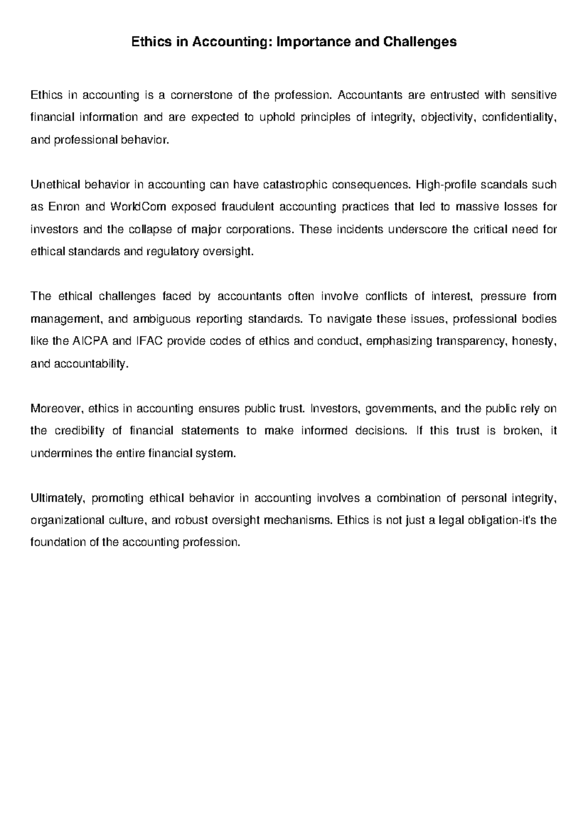 Ethics in Accounting: Importance, Challenges, and Professional ...