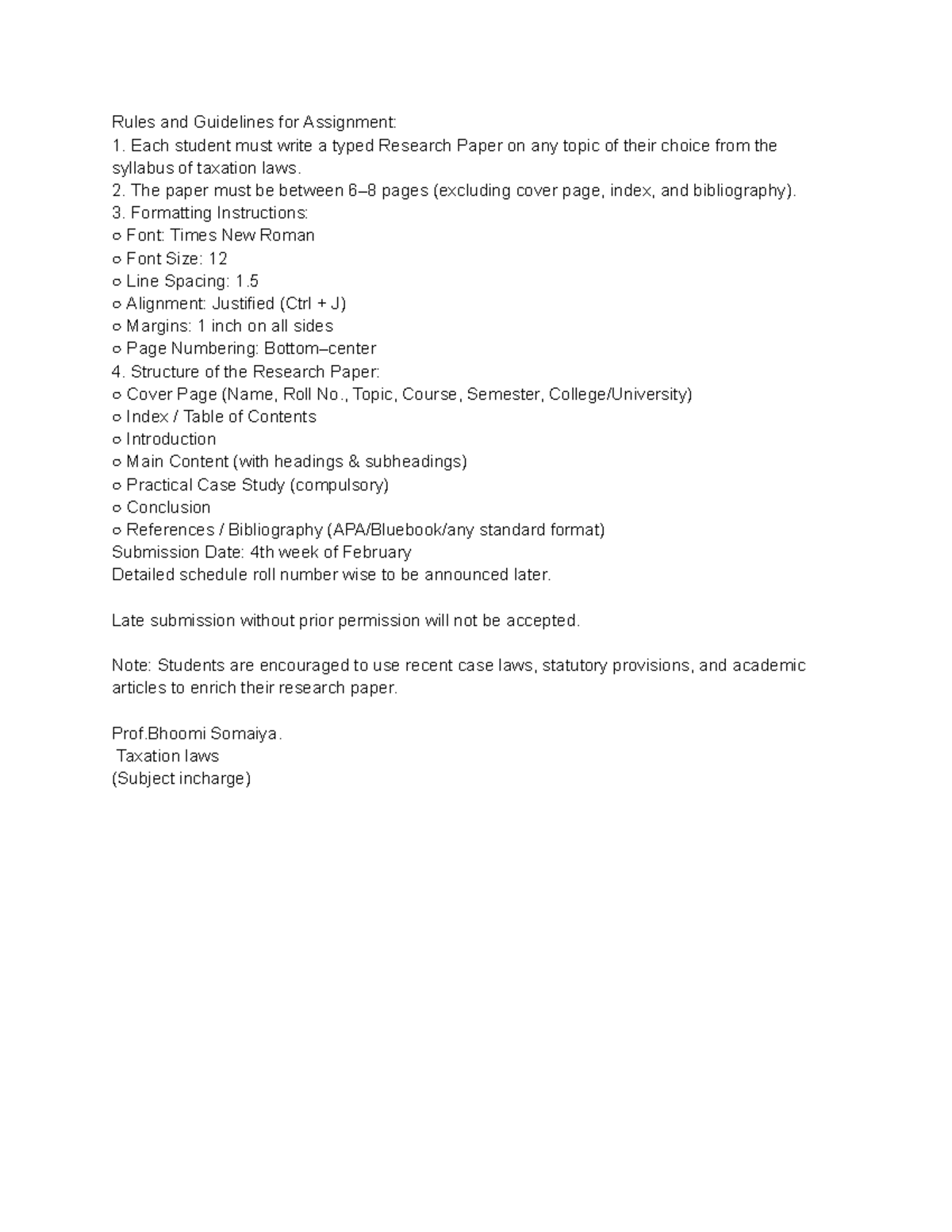 Taxation Laws - Research Paper Guidelines (Assignment) - Studocu