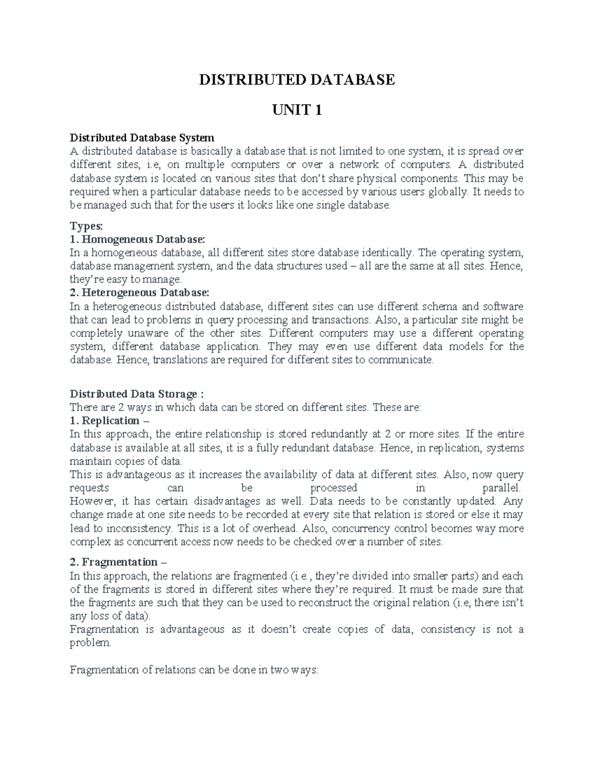 Distributed Database - Unit 1 Overview and Key Concepts - Studocu