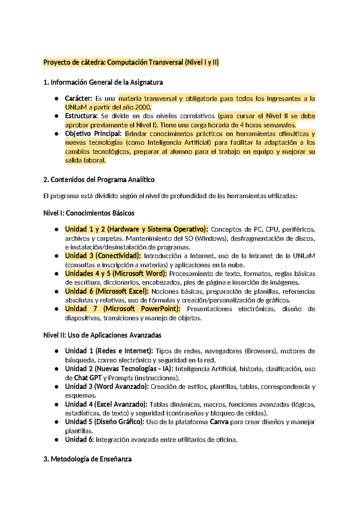 Resumen Finalizado Compu I: Proyecto de Cátedra en Computación ...