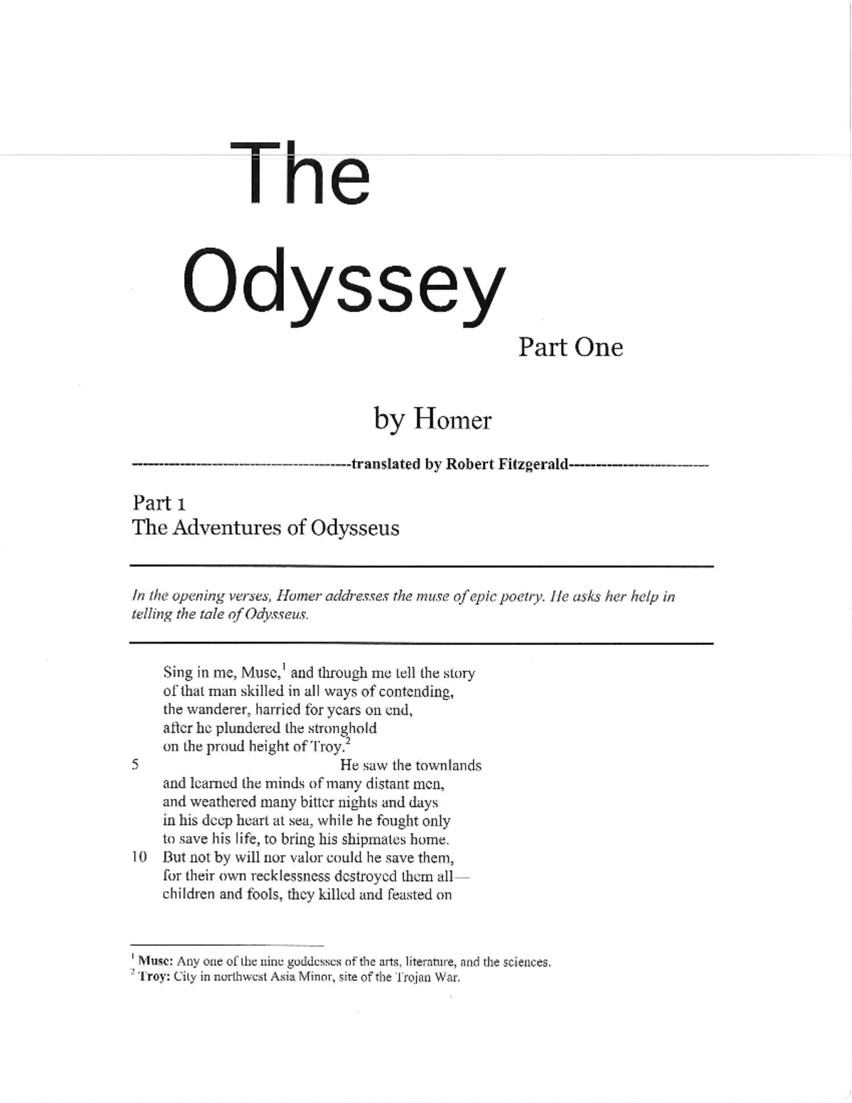 The Odyssey: Part One - The Adventures of Odysseus (HUM 101) - Studocu