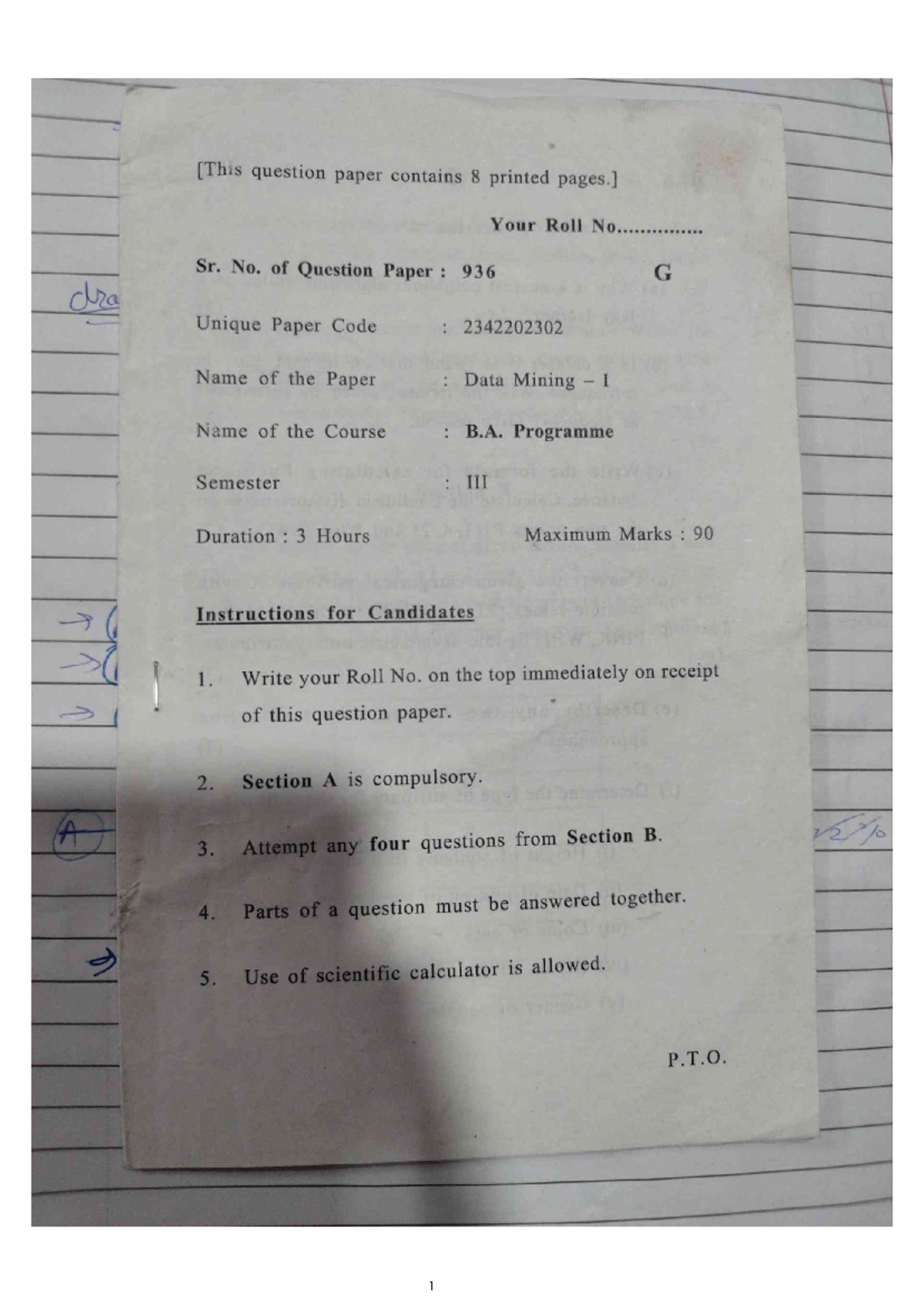 Comp major ques paper - question paper contains 8 printed Your Roll No ...