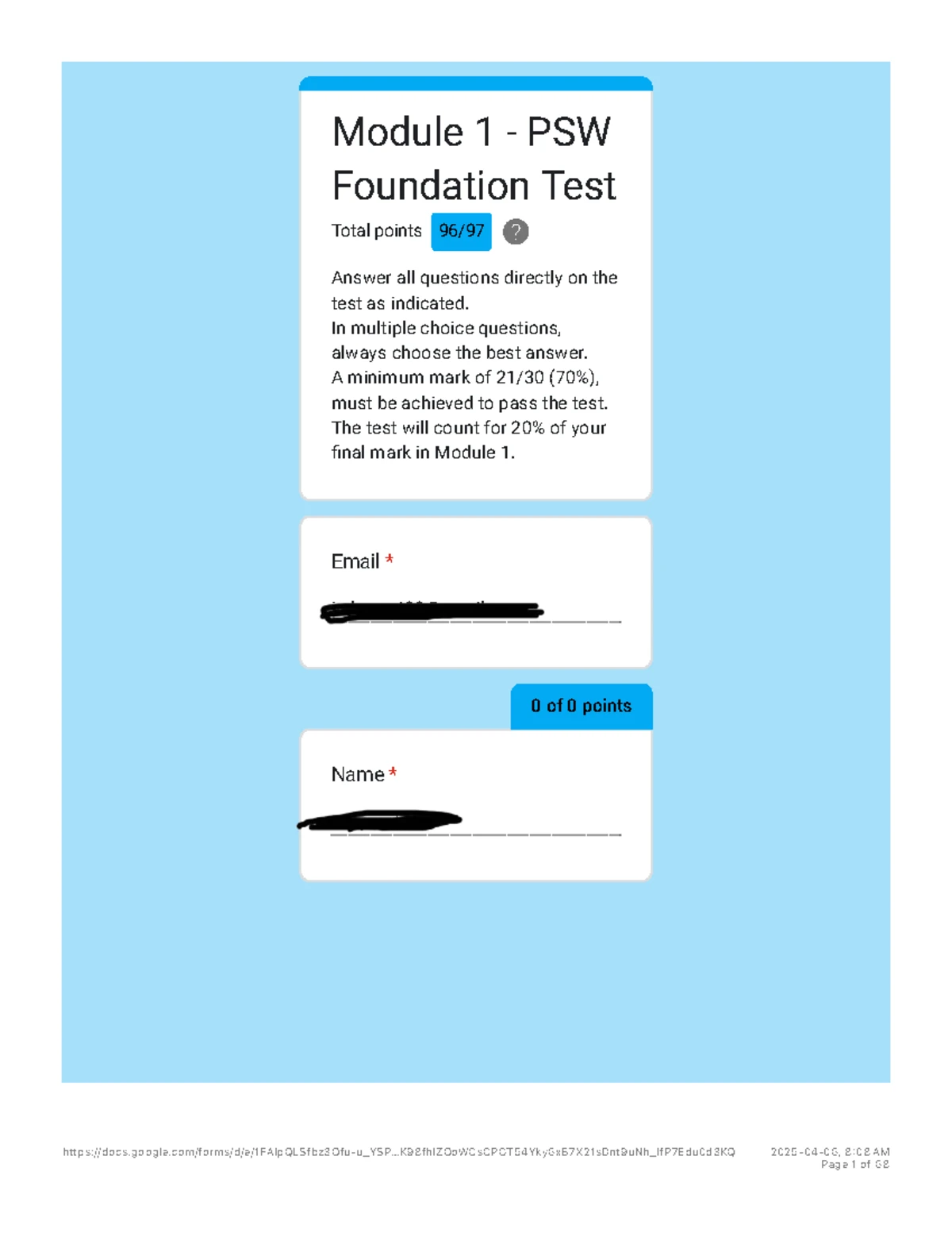 PSW Foundations Test C - Module 1 IV-2 Guide and Questions - Studocu