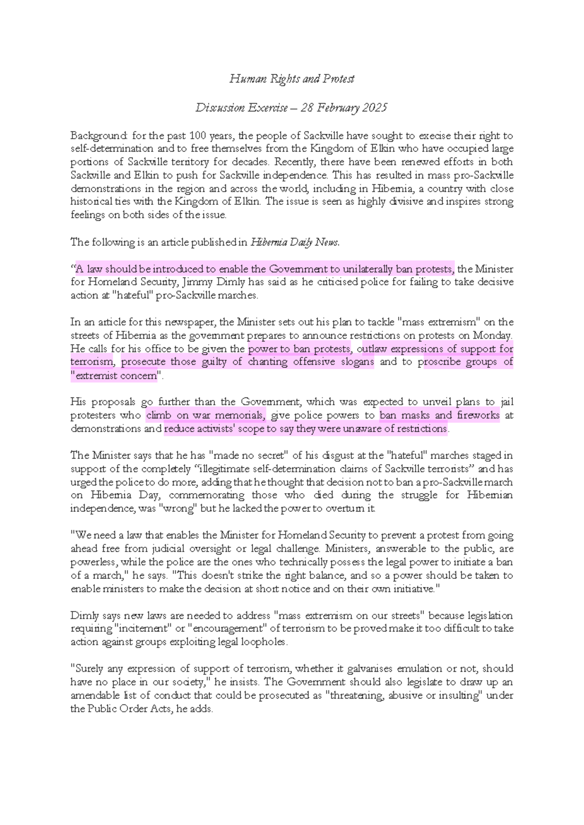 WG Exercise - Human Rights & Protest Discussion (Feb 2025) - Studeersnel