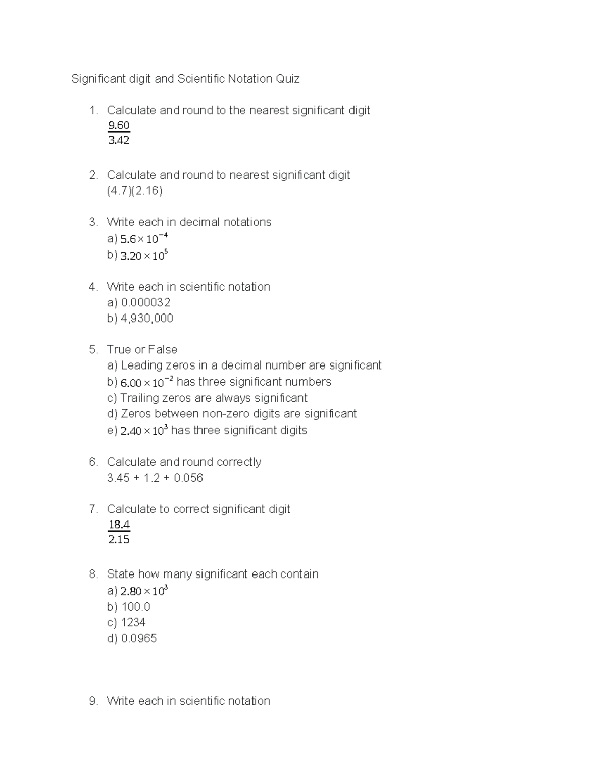Significant Digits & Scientific Notation Quiz 1 - Studocu