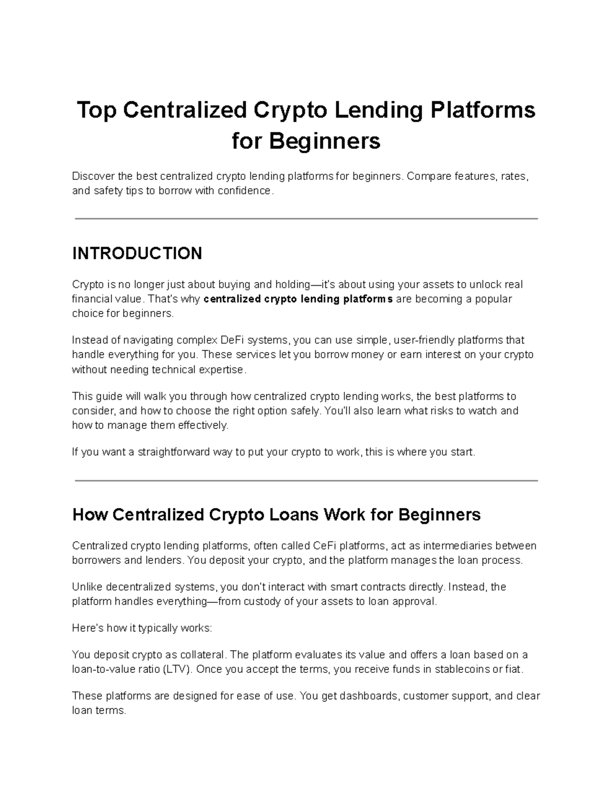 Top CeFi Crypto Lending Platforms for Beginners: A Comprehensive Guide ...