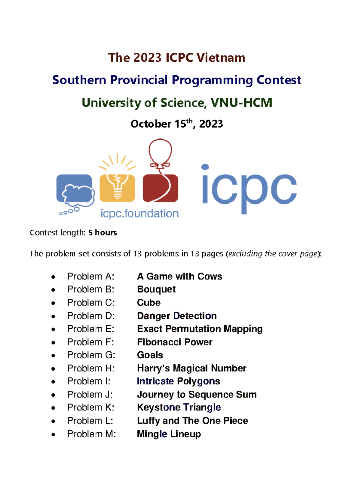 Southern Provincial Programming Contest - Problem Sets Overview 2023 ...