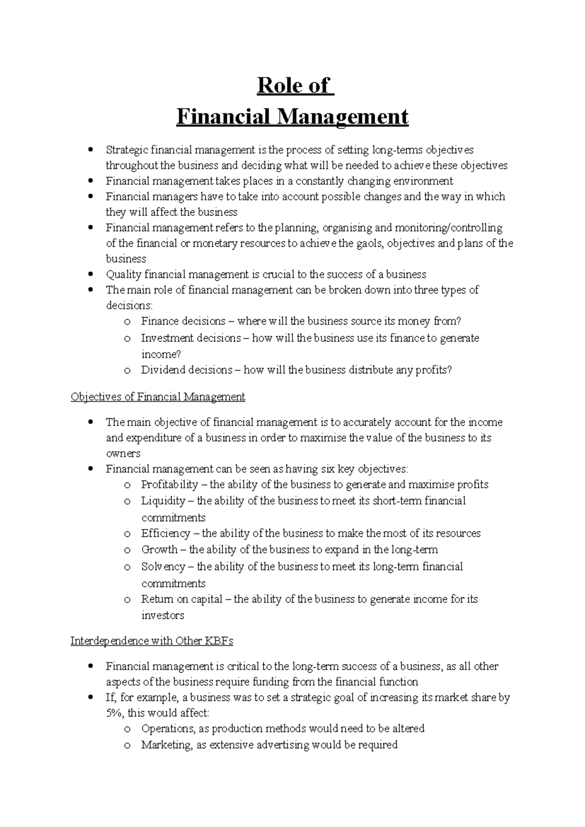 Business Studies Notes - Finance (BSF 101) - Studocu