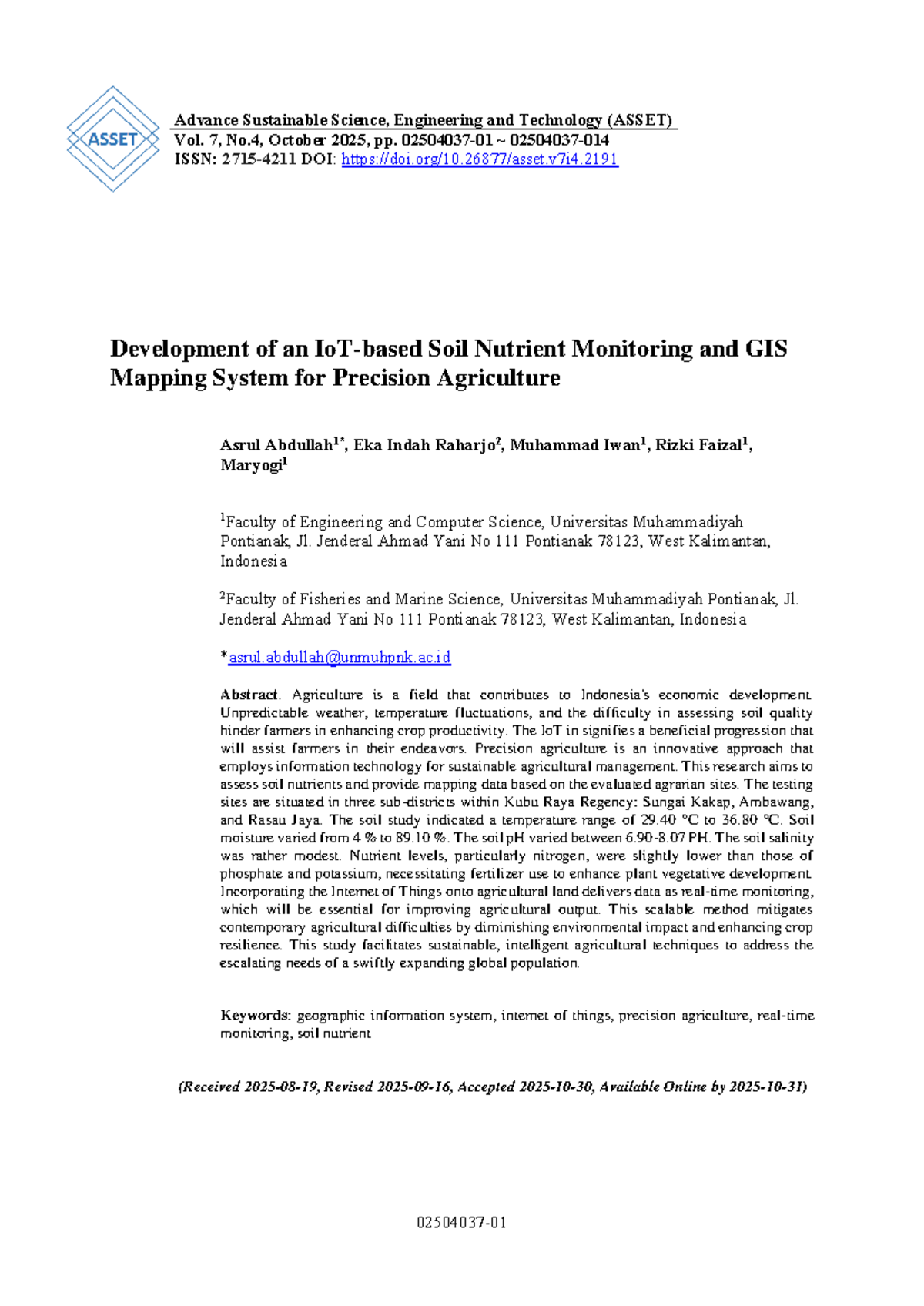 Development of Soil Nutrient Monitoring & GIS Mapping for Precision ...