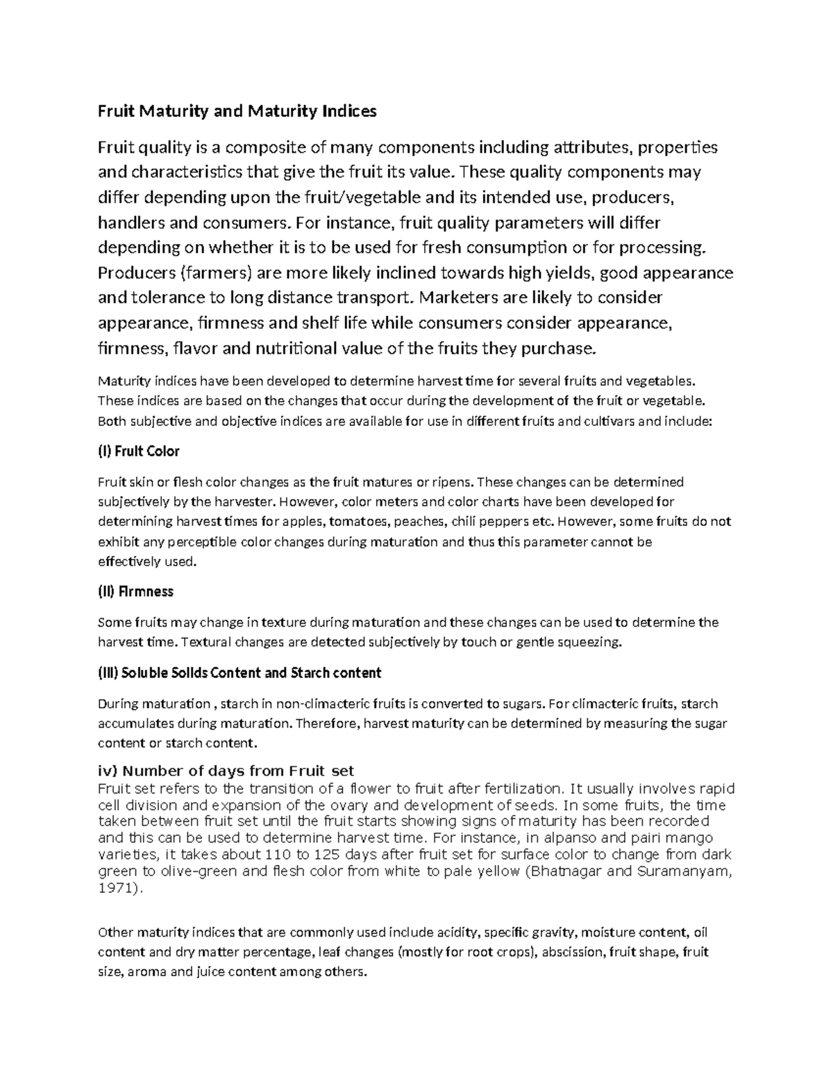 Fruit Maturity and Indices: Understanding Quality Assessment - Studocu