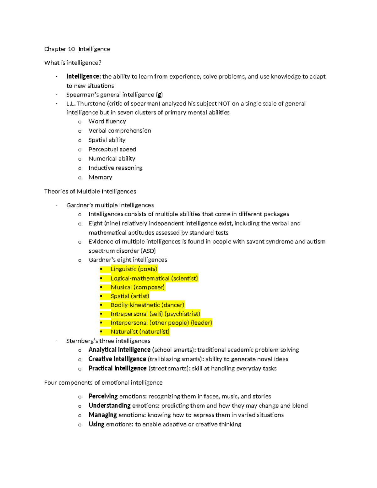 Psychology 101: Chapter 10 - Understanding Intelligence Concepts - Studocu
