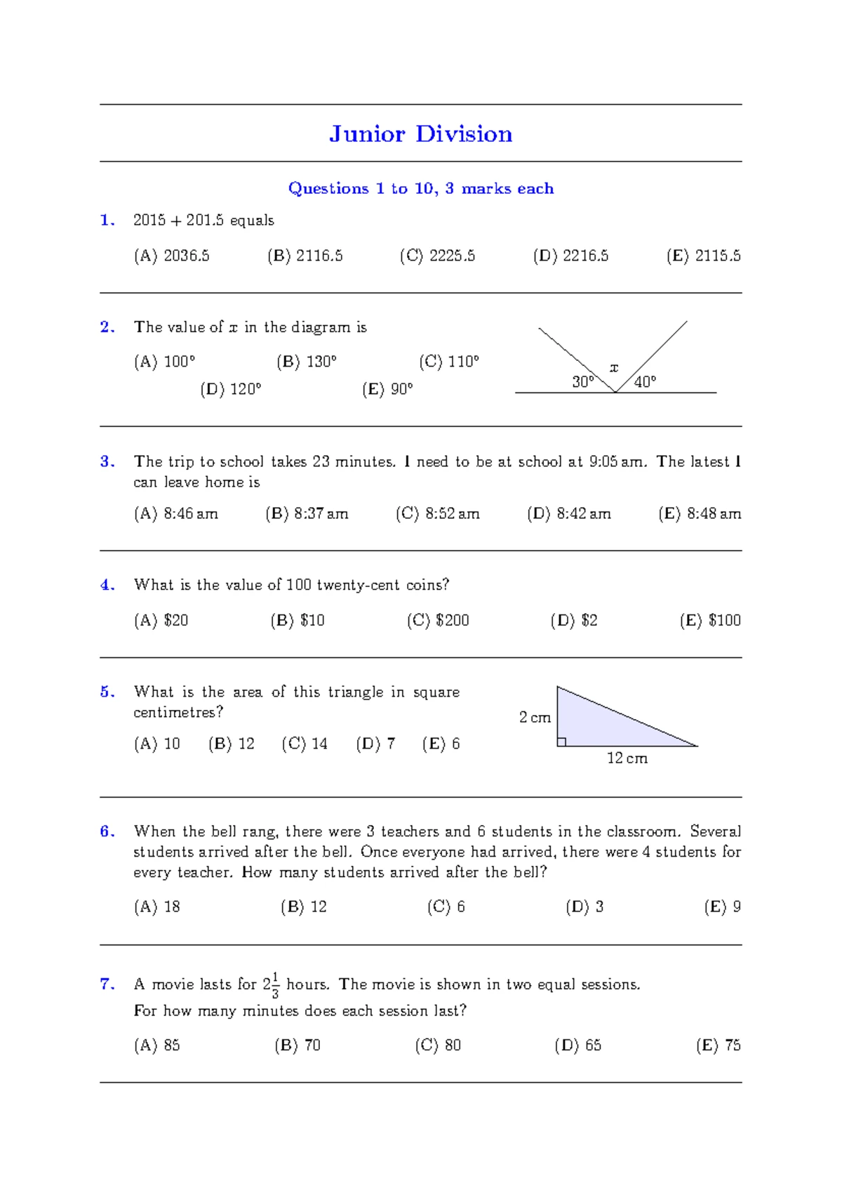 AMC 2015 Intermediate Division Questions 1-30 - Studocu