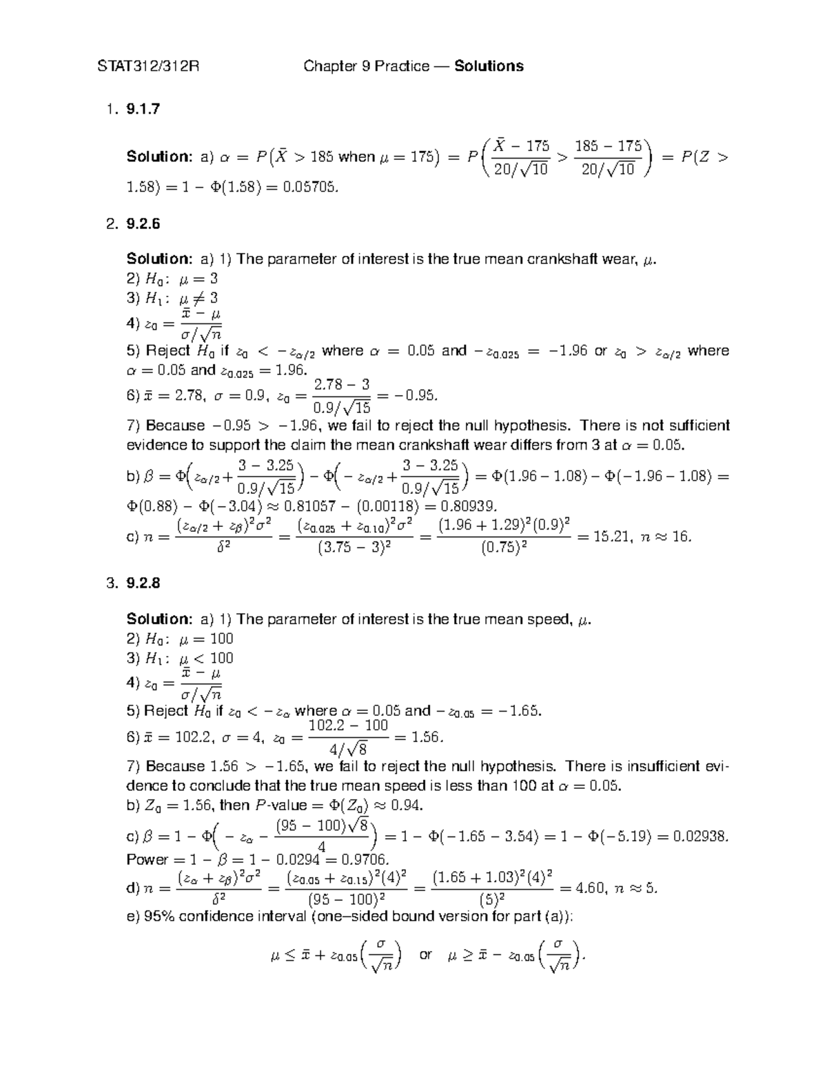 Chapter 9 Practice Problem Set Solutions - Studocu