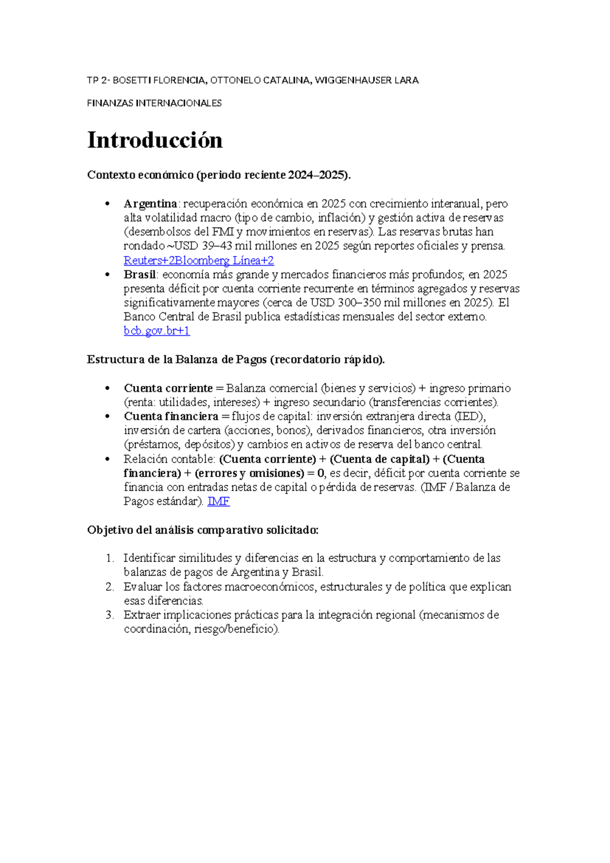 TP 2 Finanzas Internacionales: Análisis Comparativo de Balanza de Pagos ...