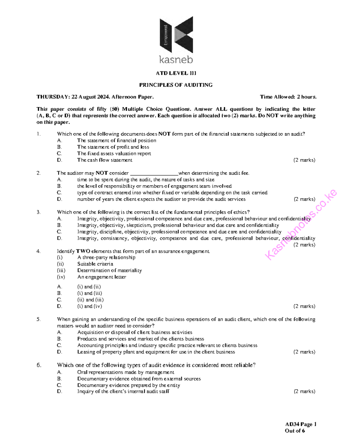 ATD LEVEL PRINCIPLES OF AUDITING REVISION BOOKLET FOR FINAL EXAM - Studocu