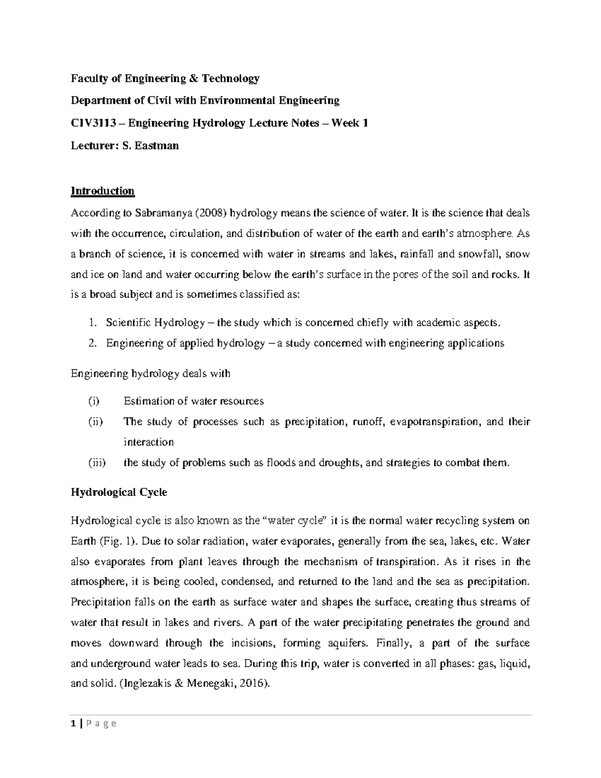 CIV3113 Engineering Hydrology Lecture Notes – Week 1 Overview - Studocu