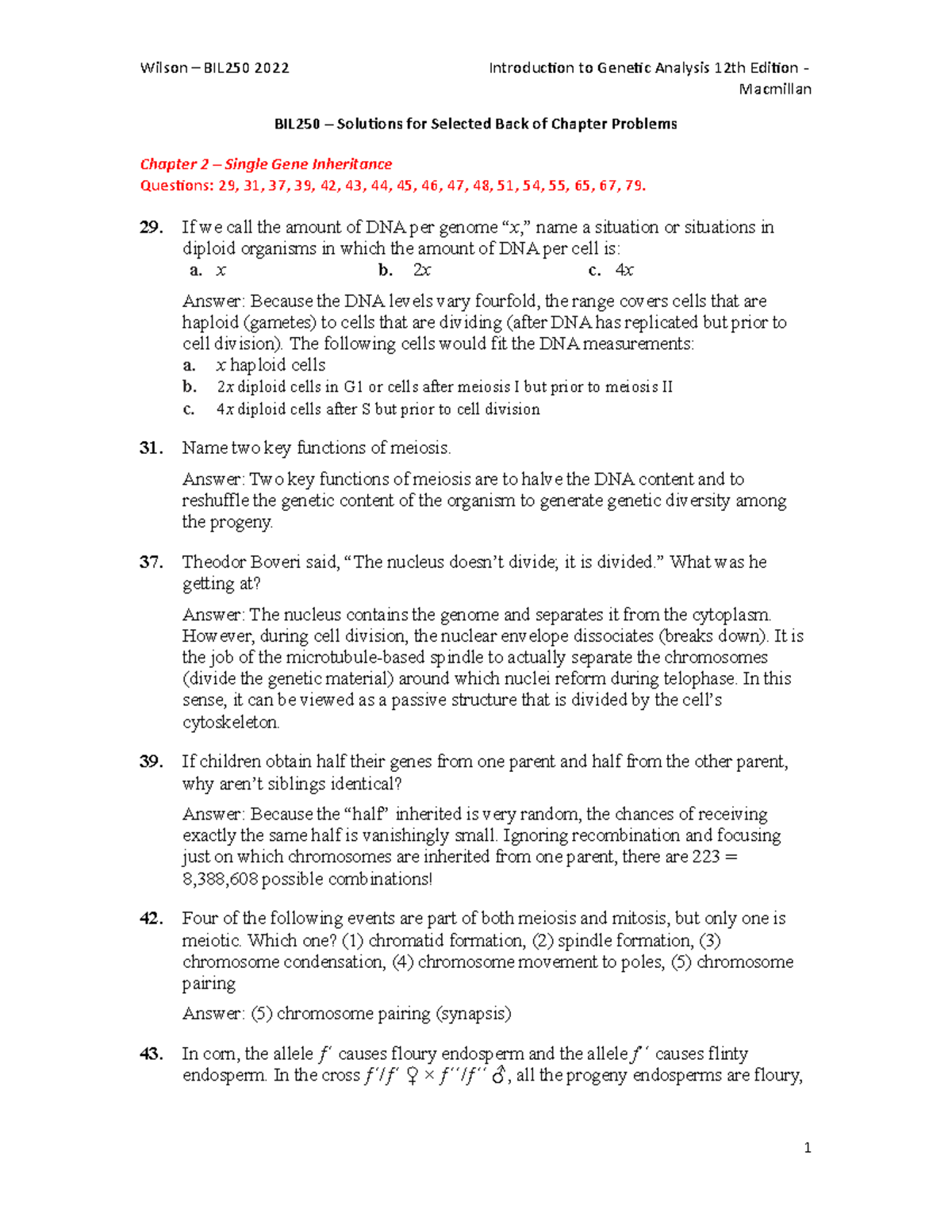 BIL250 - Solutions to Selected Chapter 2 & 3 Genetic Problems - Studocu