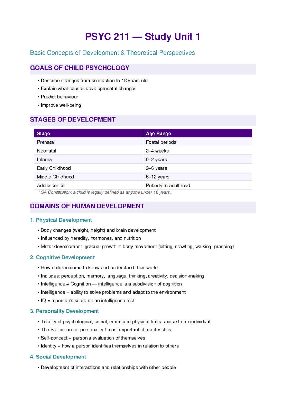 PSYC 211 - Study Unit 1: Child Development Concepts - Studocu