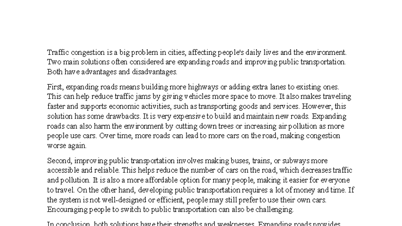 Ad-dis of 2 Solutions to Traffic Congestion Problems (ENG 101) - Studocu
