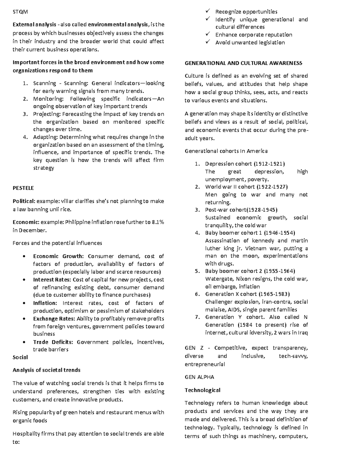 STQM Preliminary Exam Notes: Environmental & SWOT Analysis - Studocu