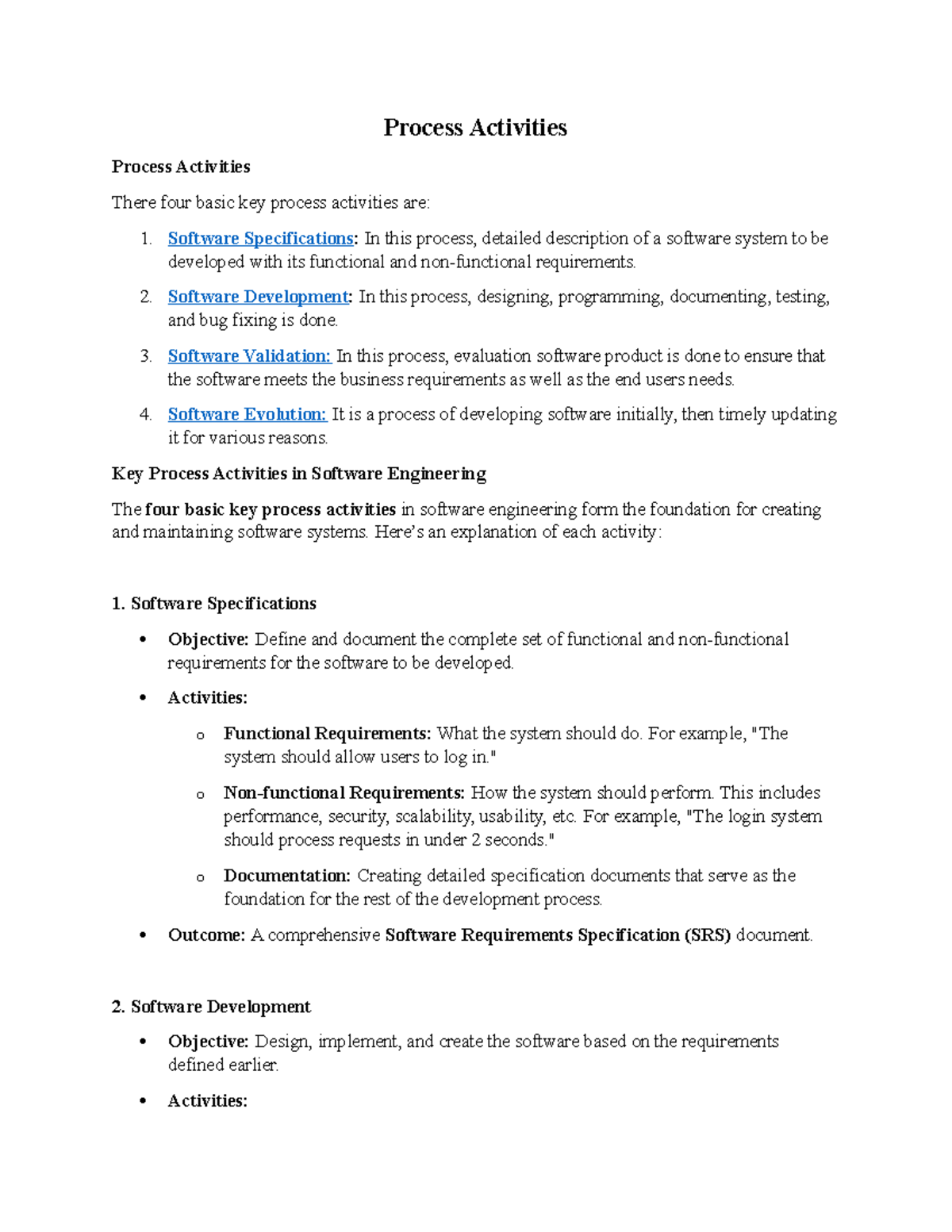 Key Process Activities in Software Engineering (SE 101) Overview - Studocu