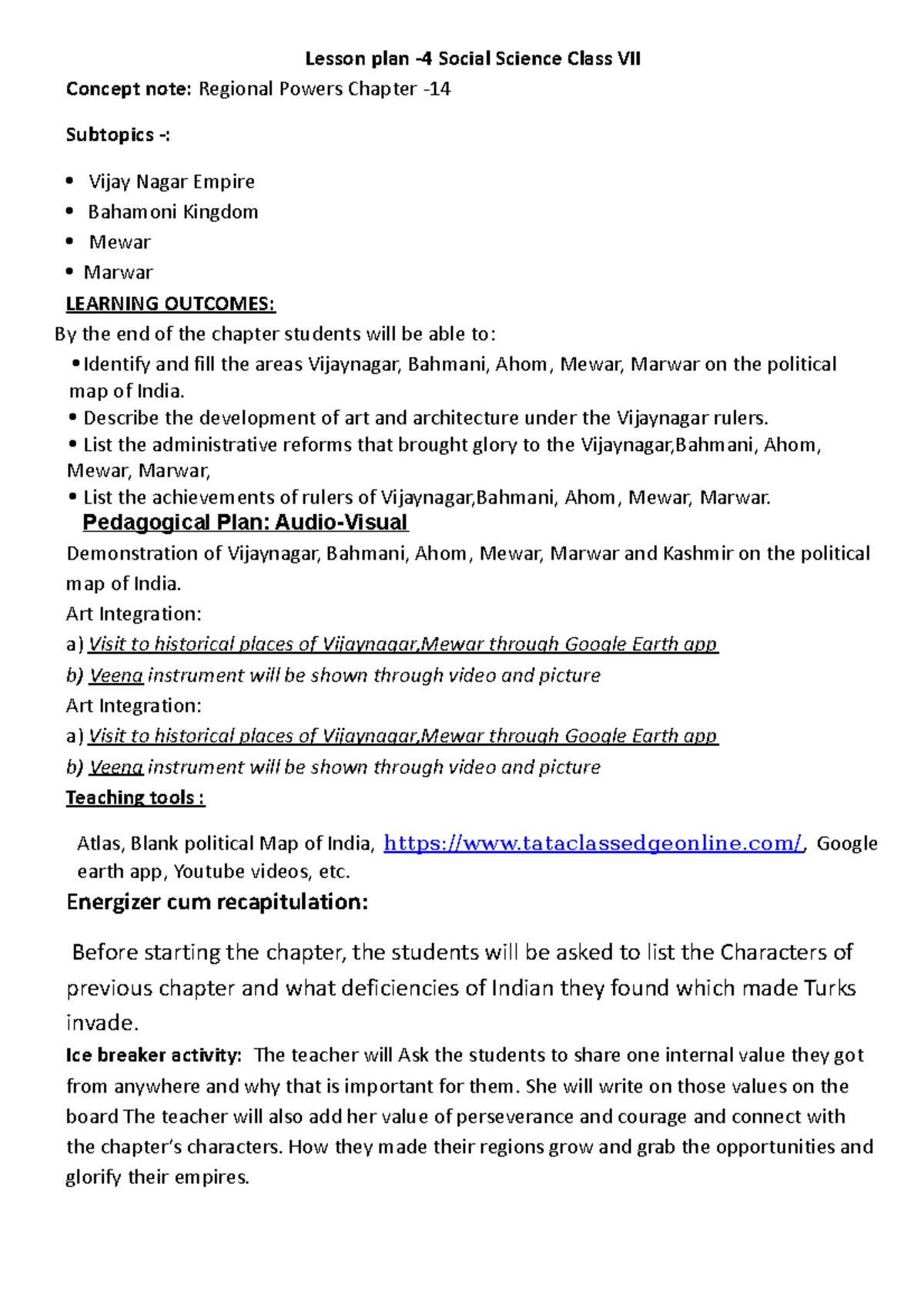 Chapter 14: SST Class VII Regional Powers Lesson Plan 2022 - Studocu