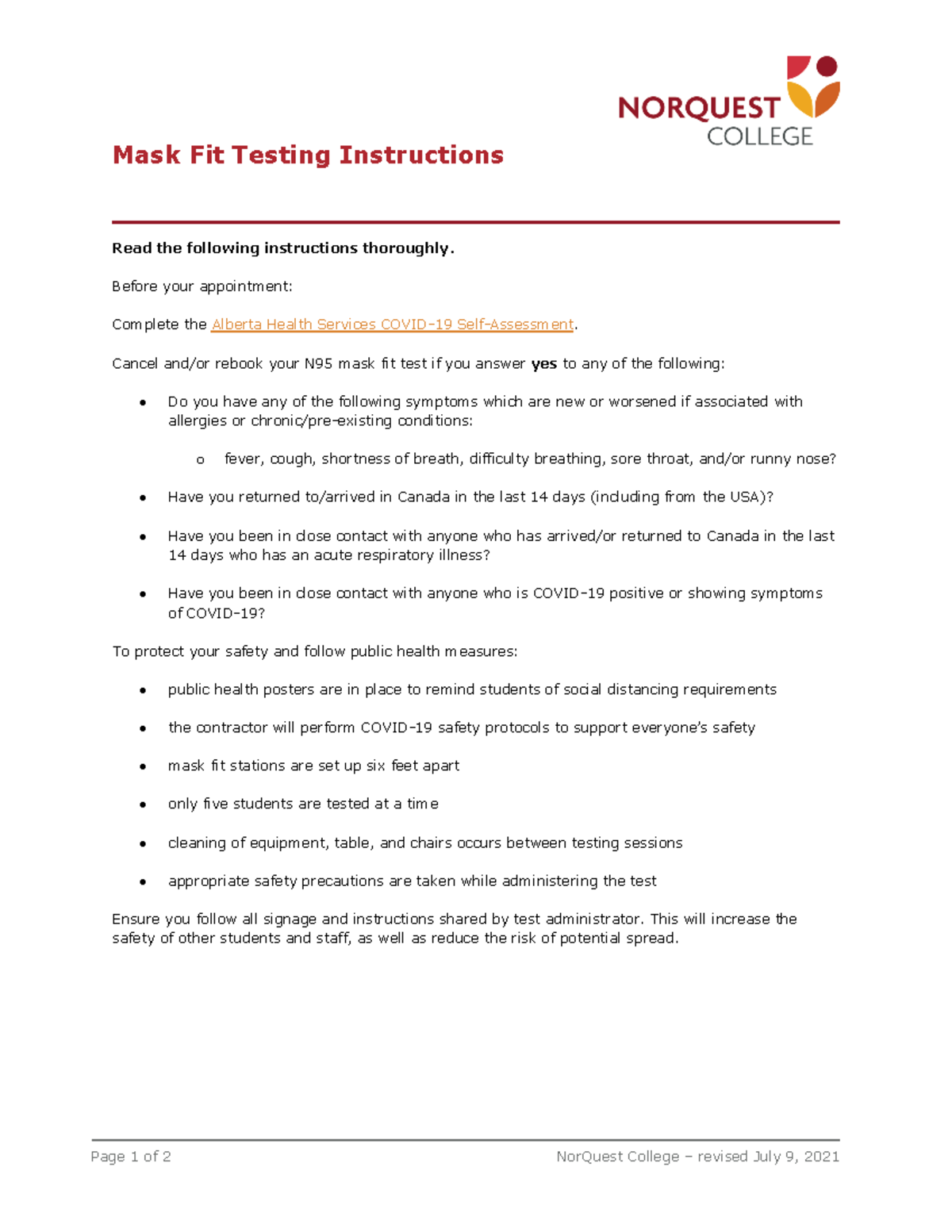 Mask Fit Testing Instructions for N95 Certification at NorQuest College ...