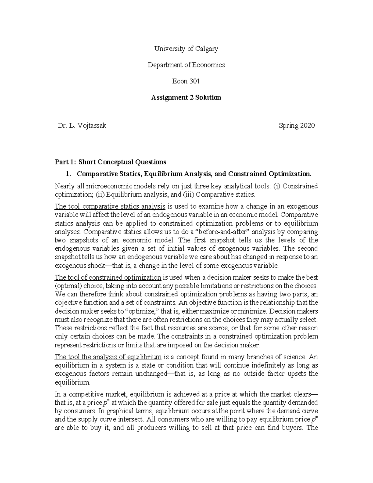 P2020 Econ 301 Assignment 2 Solution - University of Calgary Department ...