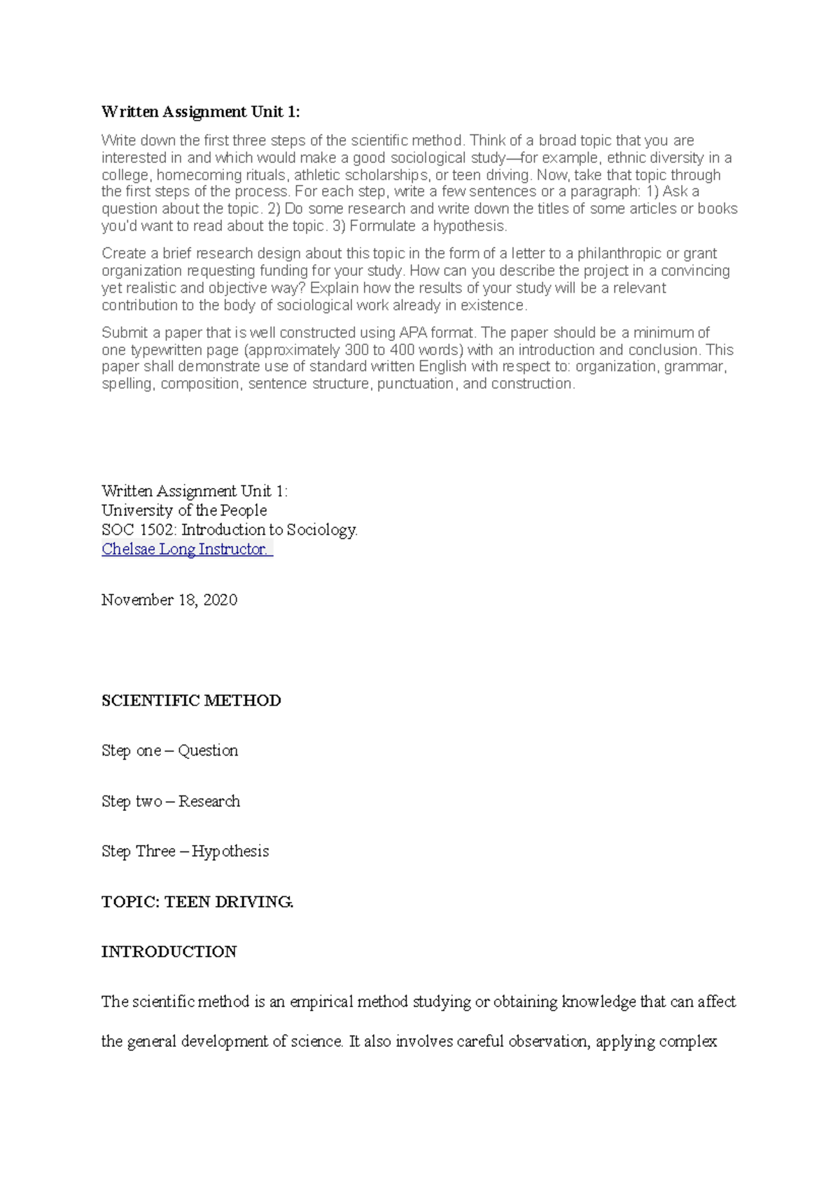 SOC 1502 Written Assignment Unit 1: Understanding Scientific Method ...
