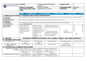 Action PLAN Least Learned Competencies Report Grades 5 AND 6 2ND ...