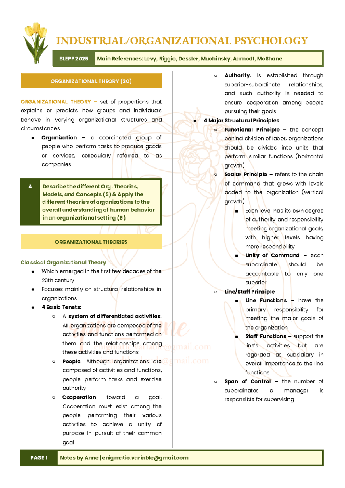 IO Psychology TOS Based Notes: Key Theories and Concepts - Studocu
