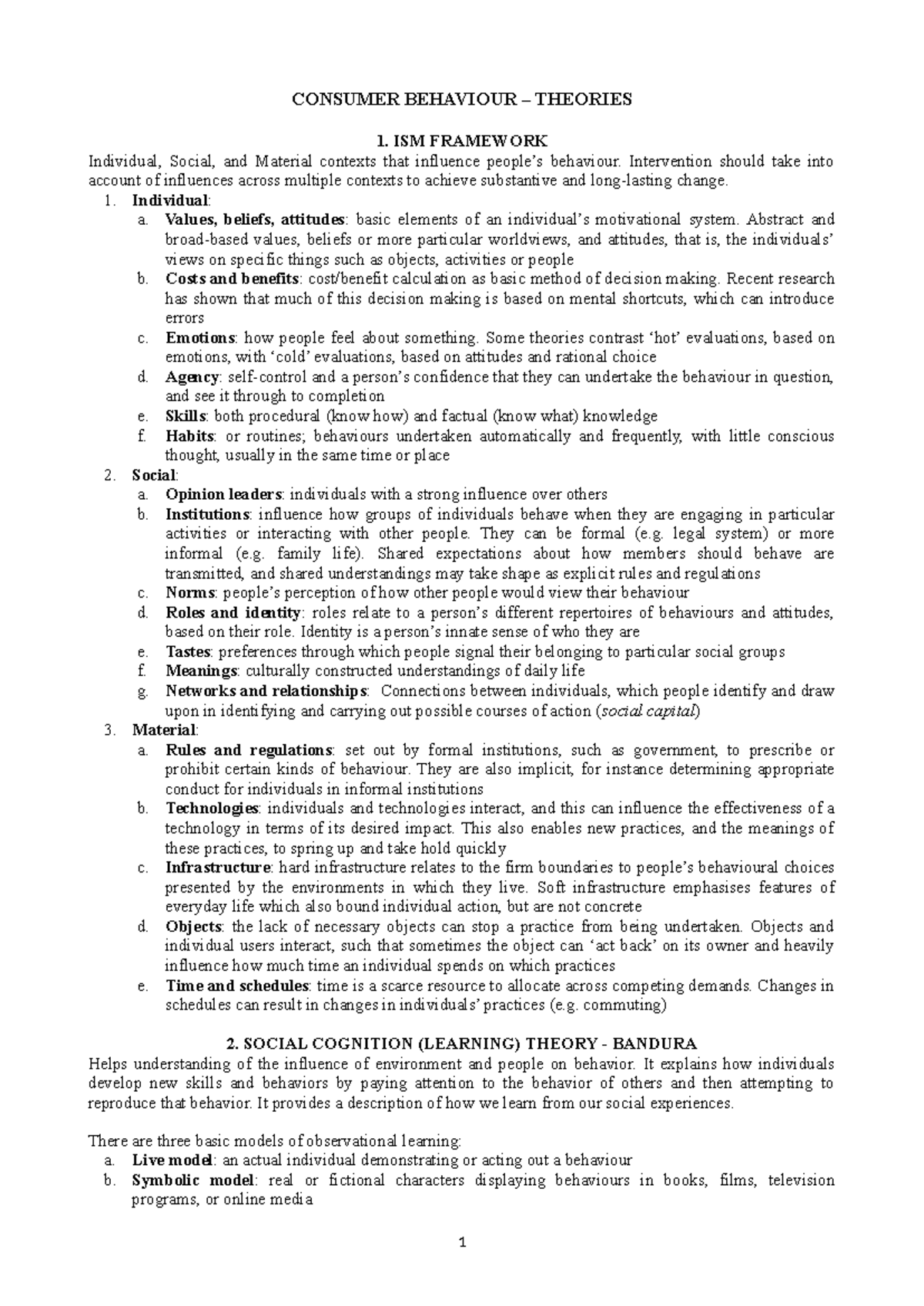 MG6306 Consumer Behaviour - Exam Theories and Frameworks - Studocu