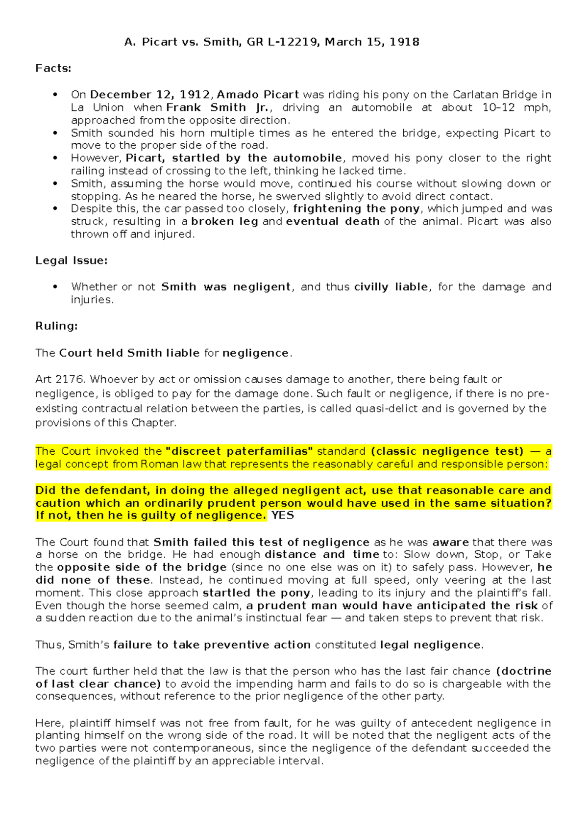 Case Digest 1 - Torts: Key Legal Principles and Rulings - Studocu