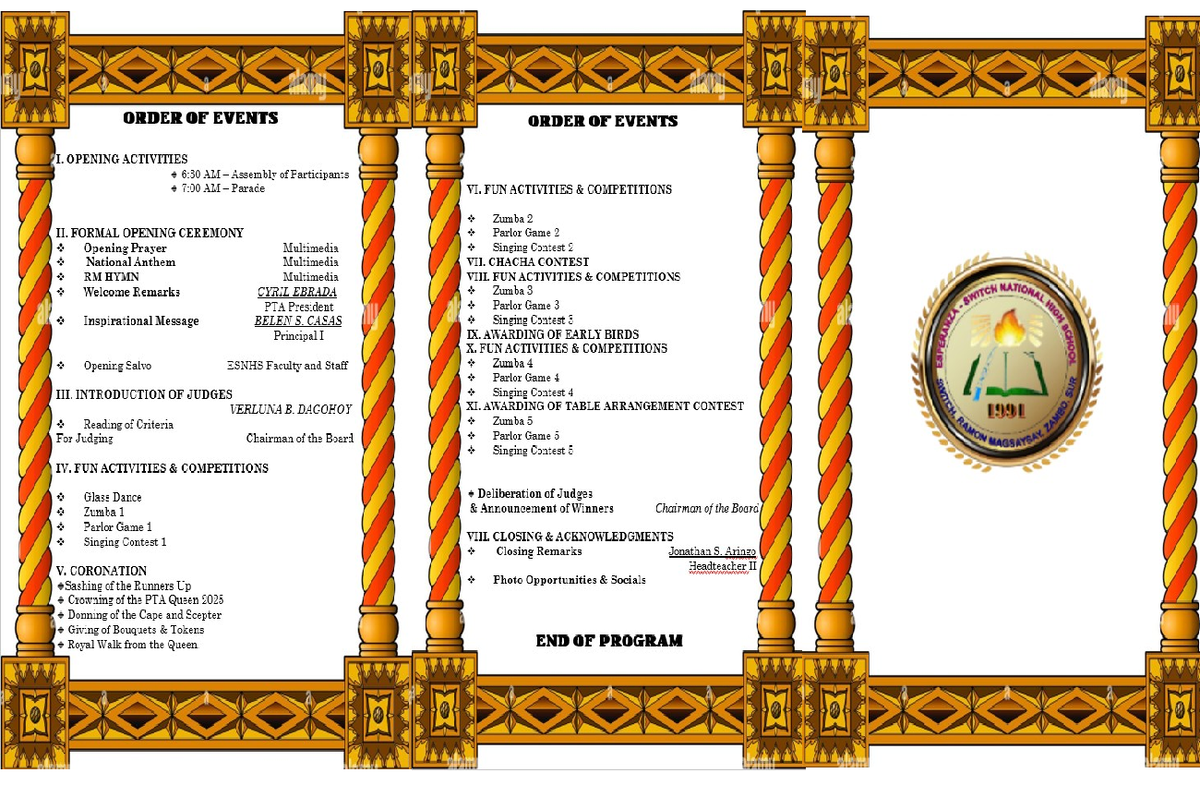 PTA Program Order of Events: Activities for 2025 Ceremony - Studocu