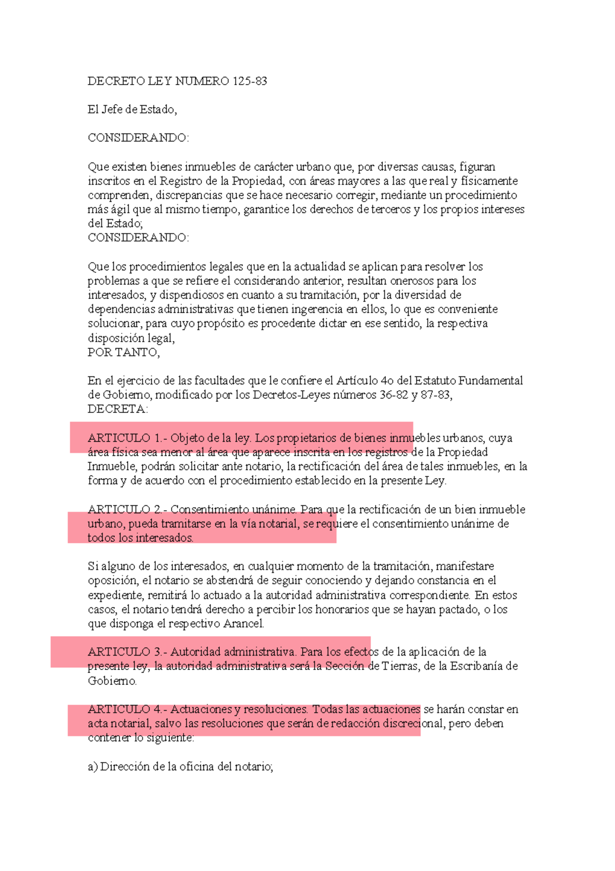 Rectificación de Área de Bienes Inmuebles Urbanos - Decreto Ley - Document Preview