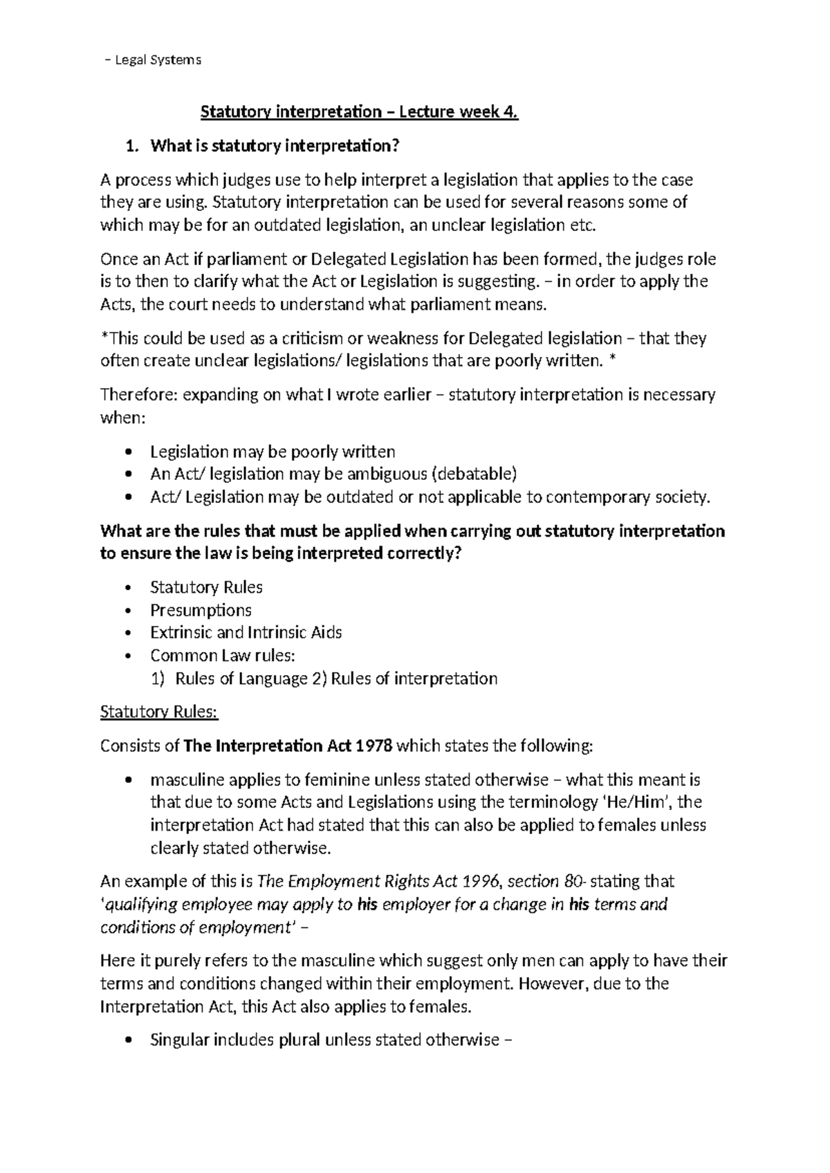 Week 4 - Statutory Interpretation Lecture Notes and Key Concepts - Studocu