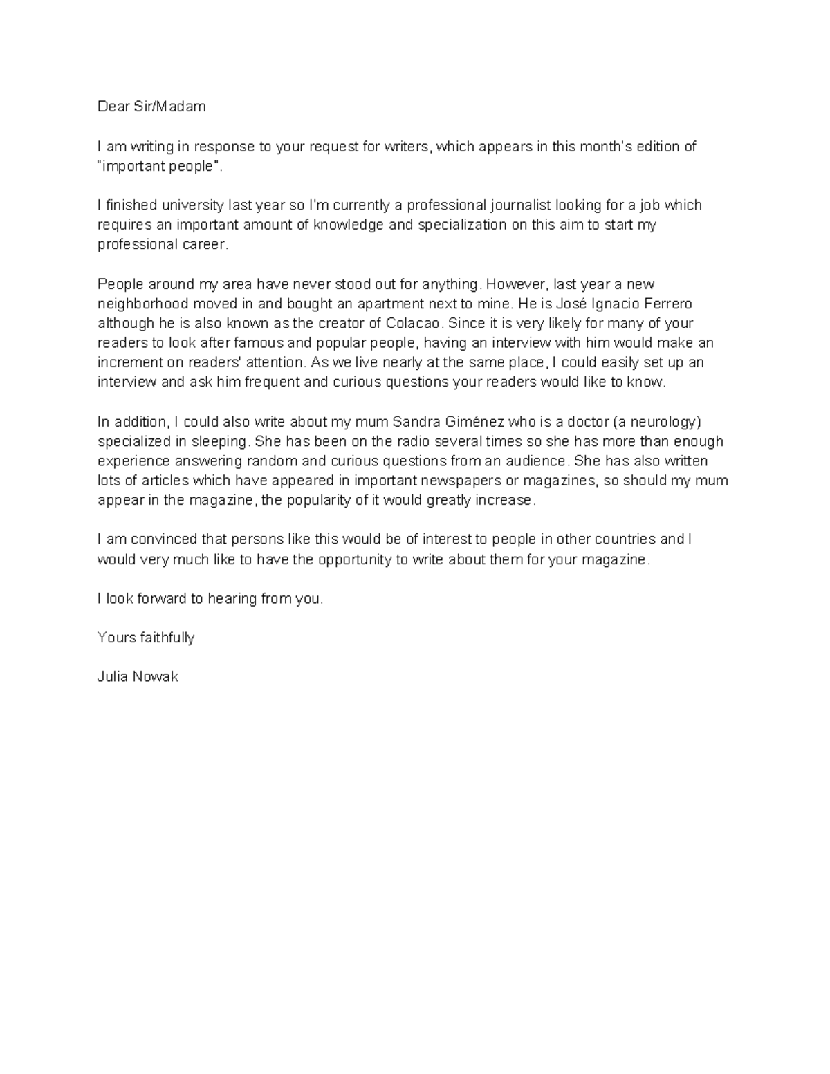 Letter of application - Dear Sir/Madam I am writing in response to your ...