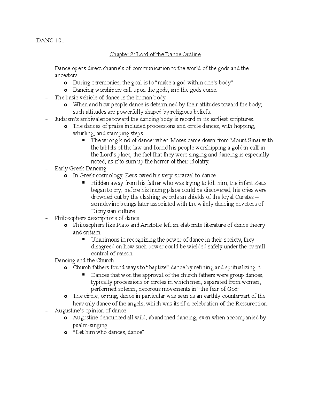 DANC 101 Chapter 2: Notes on Dance and Religious Practices - Studocu