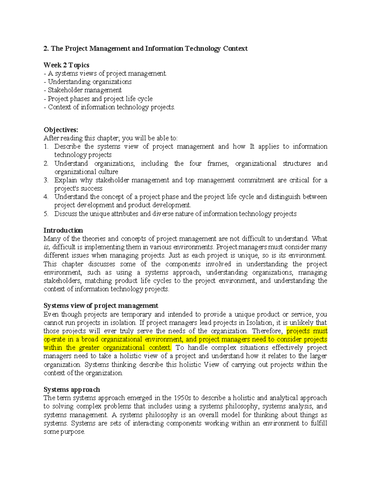 IT Project Management: Systems Approach & Organizational Context - The ...