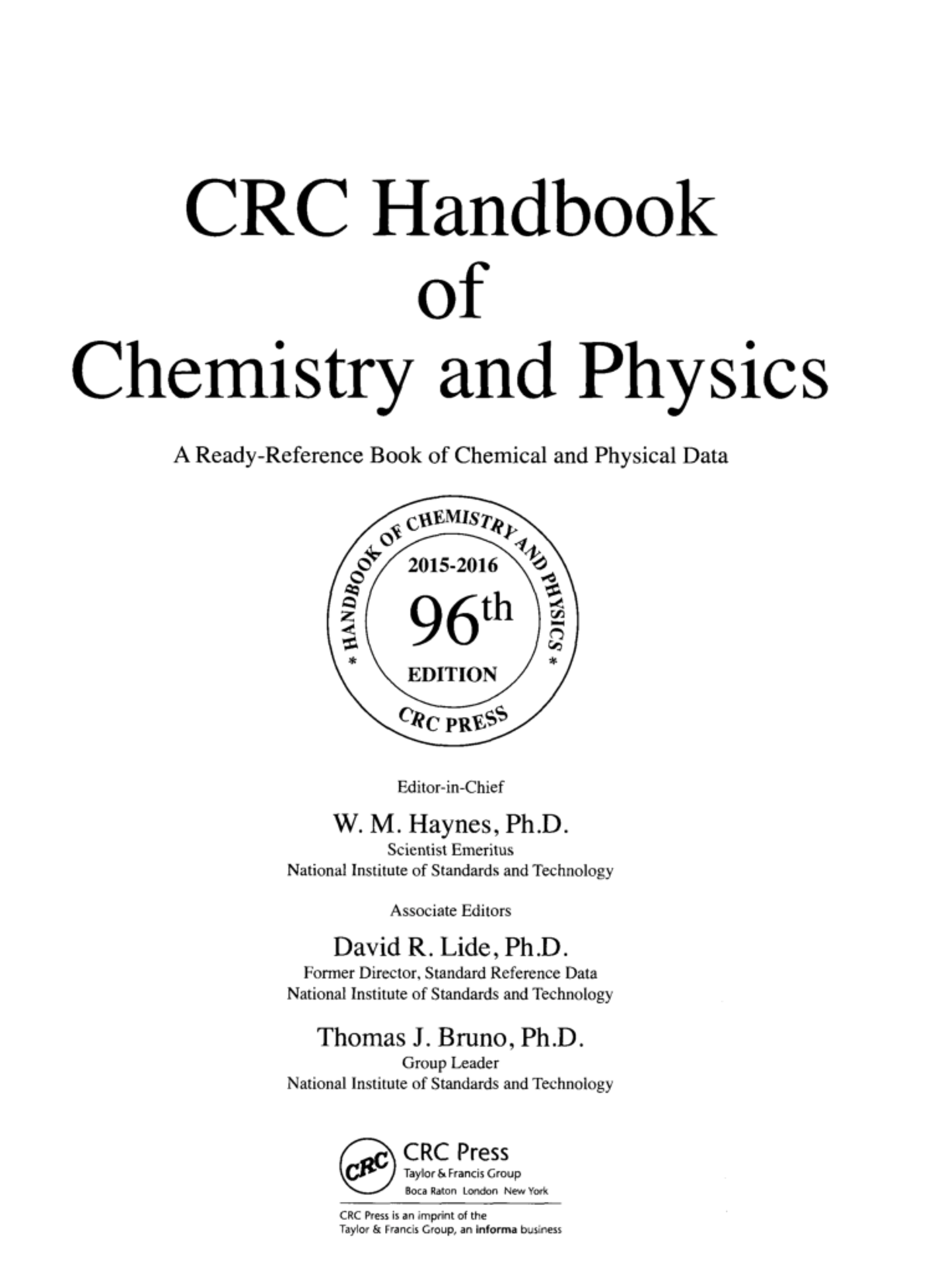 CRC Handbook of Chemistry and Physics: Comprehensive Data Guide - Studocu