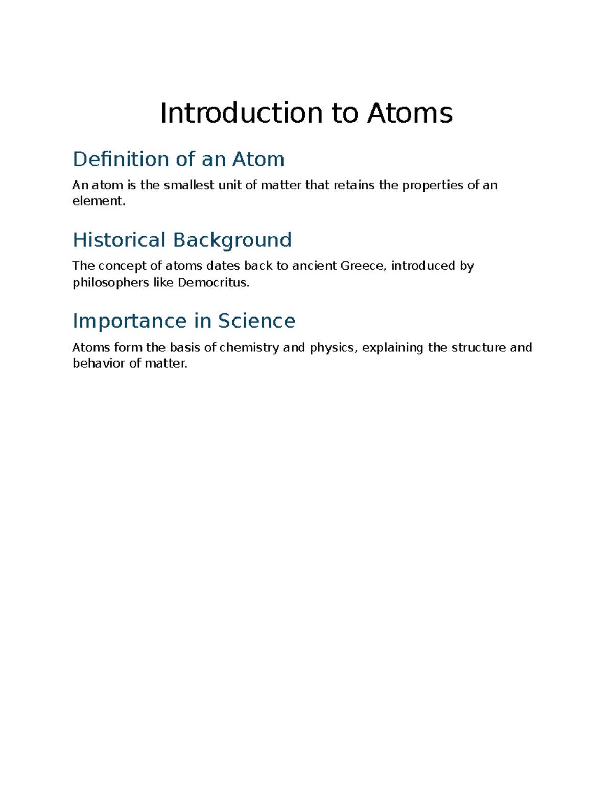 Introduction to atoms - Science and technology - Introduction to Atoms ...