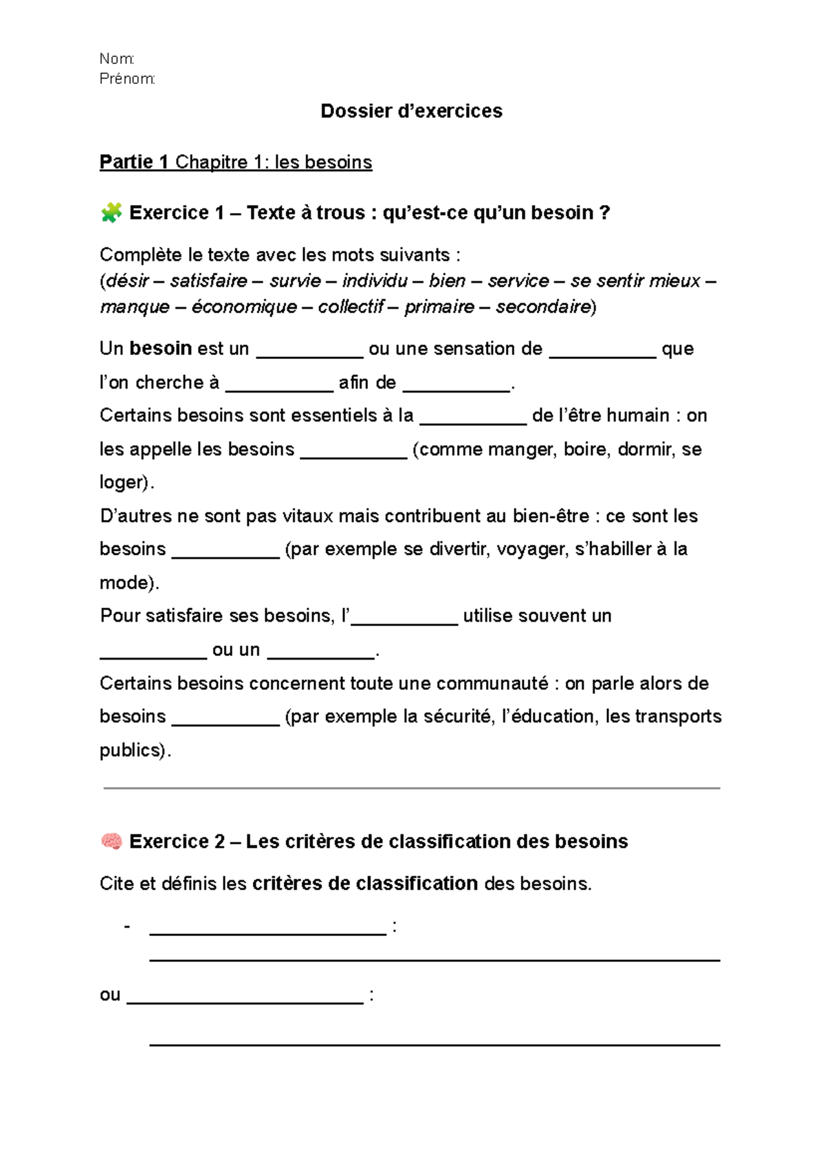 Dossier Exercices Chapitres 1 et 2 - 3VE - Studocu