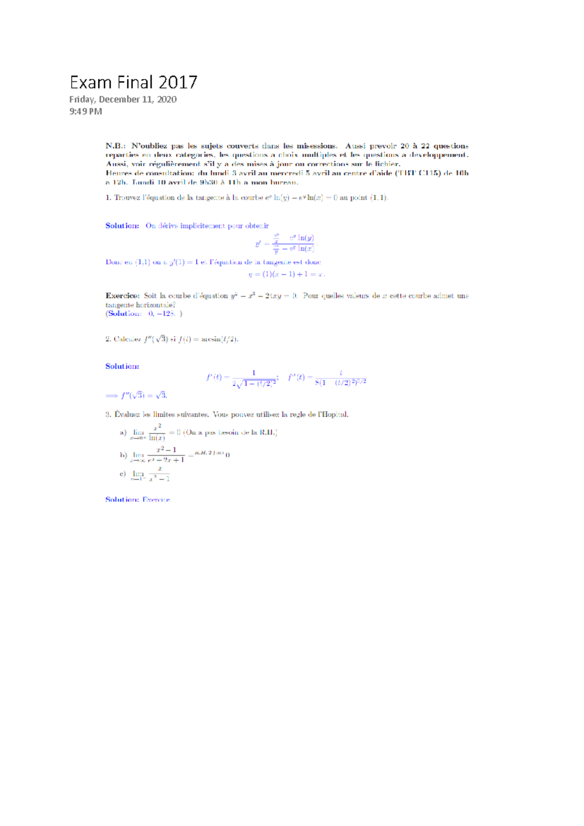 Final Exam Review for MAT1720 C - December 2020 - Studocu