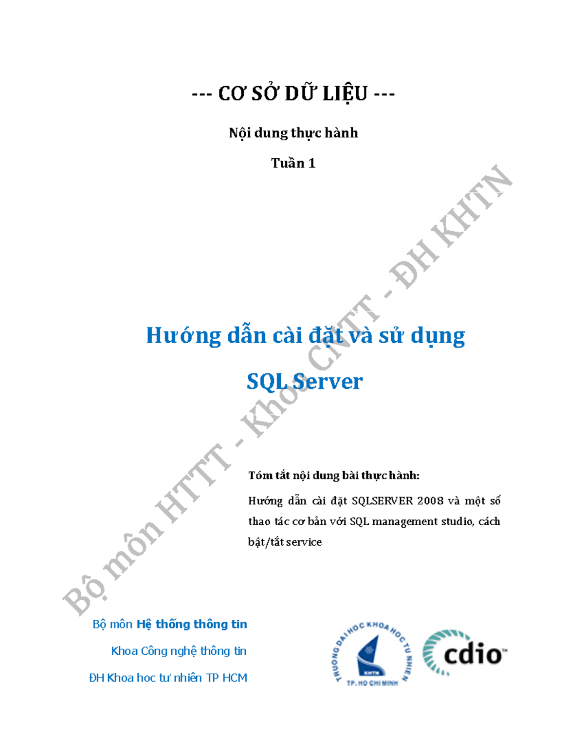 Hướng dẫn cài đặt và sử dụng SQL Server 2008 - Thực hành 01 - Studocu