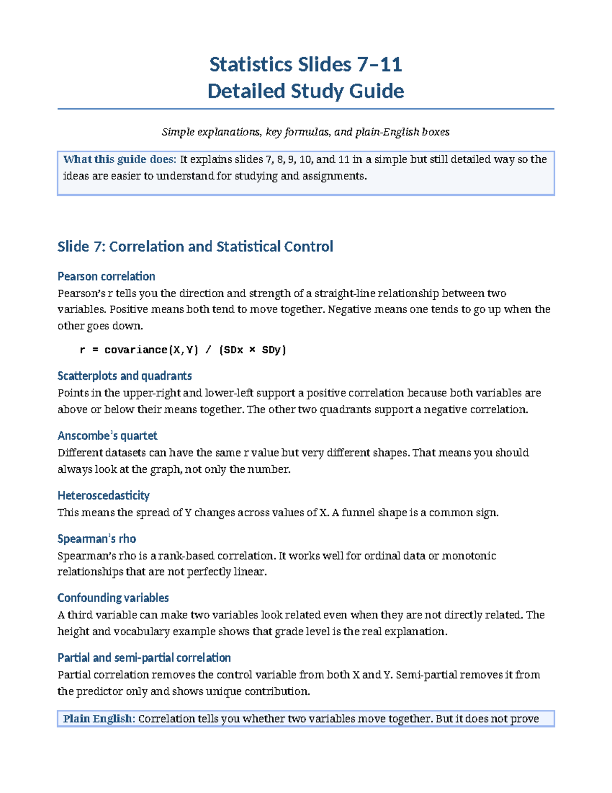 Statistics Study Guide: Slides 7-11 Overview - Studocu